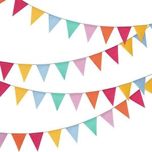 Hestya 24 Pieces 15.7 Feet Colorful Pennant Flags Banner Imitated Burlap Bunting Banner Pastel Fabric Triangle Flag for Classroom Carnival Birthday Wedding Party and Festival Decoration(Soft Colors)