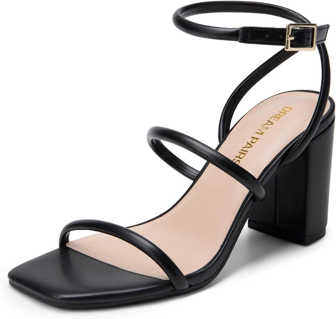 DREAM PAIRS Women Heels Chunky Square Open Toe Strappy Ankle Strap Block High Heeled Sandals for Dressy Wedding Comfortable Shoes (10, Black)