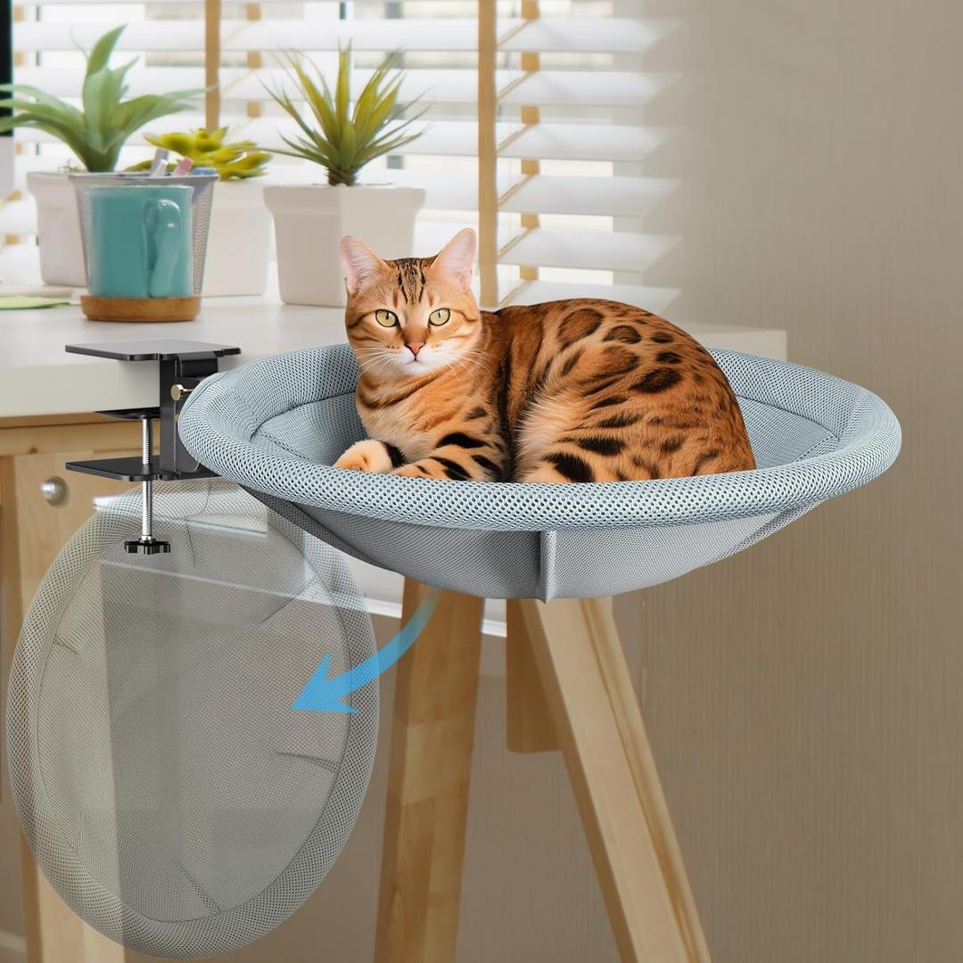 Foldable Cat Desk Bed  Space-Saving 90 Fold, Removable Washable Cover, Supports Up to 45lbs, Sturdy Cat Sleeping Bed for Large Cats, Perfect for Office/Game Table