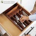 KitchenEdge Silverware Organizer - Cutlery, Flatware, and Utensil Holder for Kitchen Drawers, Fixed 10.5 Width, 7 Storage Compartments, Non-Slip Feet, Rounded Corners, Acacia Wood