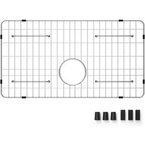 Stainless Steel Sink Grid and Protectors for Bottom of Kitchen Sink, 26" x 14" Sink Bottom Grid with Rear Drain for Single Sink Bowl (26" X 14 1/16")
