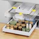 Pull Out Cabinet Organizer, Expandable Width (11.4"-18.9") Depth (16.3"-21.7") Pull out Drawers for Cabinets with 3 Rails, No Drill Adhesive Film or Nail Fixed Slide out Drawers for Kitchen, Pantry