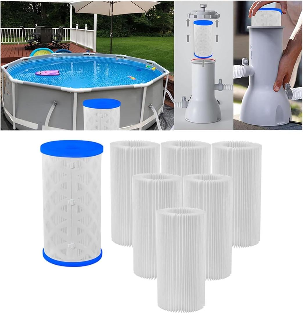Pack of 6 Universal Pool Filters Type A Type C or III Replacement for Pool Filter Cartridge Pump, Reusable Pool Filter Type A/C for Above-Ground Swimming Pools, SPA