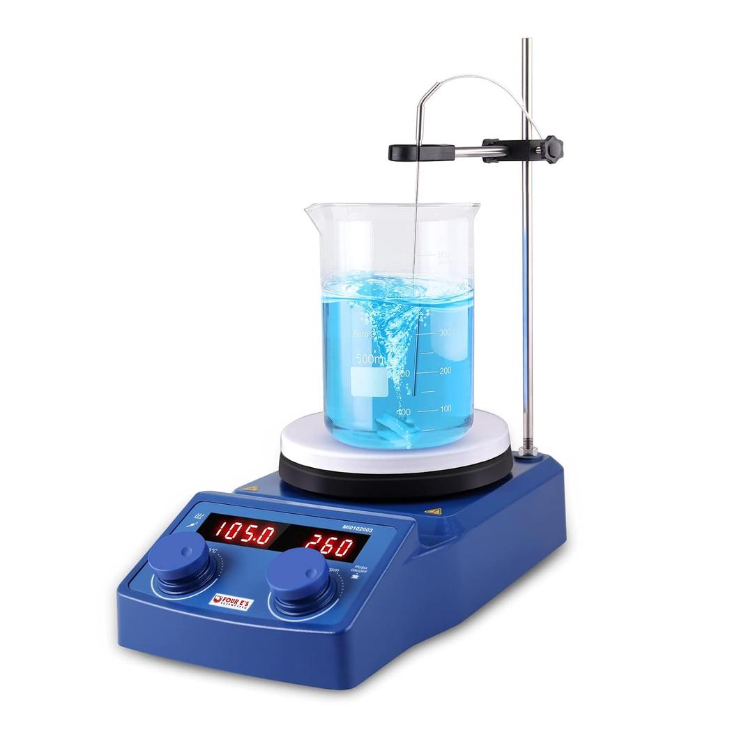 FOUR E'S SCIENTIFIC 5 inch Magnetic Stirrer Hot Plate with Temp Probe Holder Ceramic Coated Lab Stirrers 280C/ 536F 100-1500RPM Max 5L Stirring Capacity 110V 600W