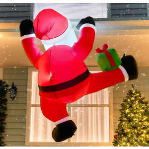 Joiedomi 6 FT Tall Christmas Inflatable Climbing Santa with Gift Box, Blow Up Hanging Santa with Buildin LED for Xmas Party, Outdoor, Yard, Garden, Lawn Decoration