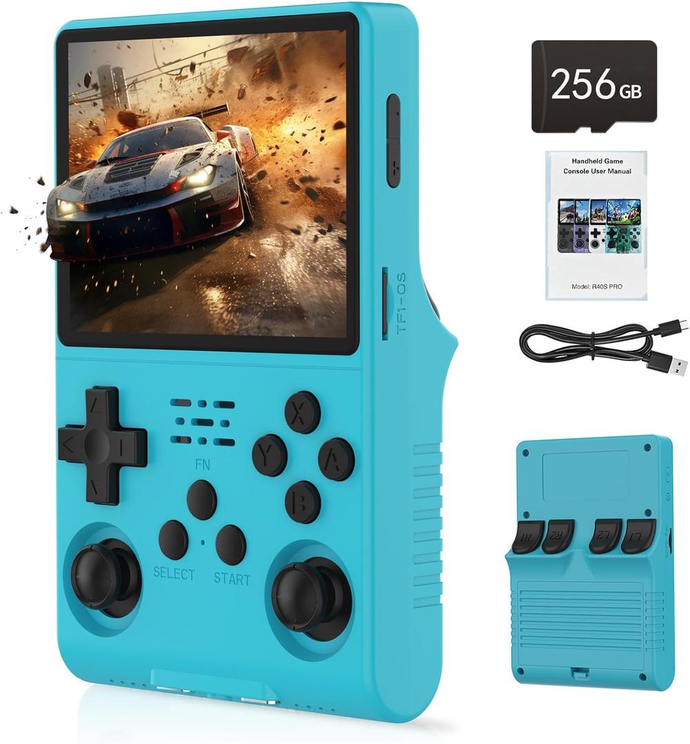 RegiisJoy 30000 in 1 Handheld Game Console, 3.5 inch IPS Screen Retro Game Console, 3800mAh Mini Portable Pocket Arcade 45 simulators 256G TF Card (Miami Blue)