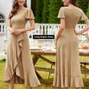 BeryLove Women Sequin Formal Party Dress Flutter Short Sleeve Wedding Cocktail Long Evening Dress (Gold, XL)
