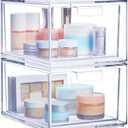 STORi Audrey Stackable Clear Bin Plastic Organizer Drawers | 2 Piece Set | Organize Cosmetics and Beauty Supplies on a Vanity | Made in USA