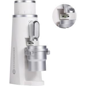 STARSEEKER EDGE Plasma Electric Coffee Grinder Aluminum Automatic Coffee Bean Grinder for French Press Drip Coffee and Espresso Removable Fineness Adjustment Magnetic Suction Port with Cup (White)