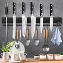 Dmore magnetic knife holder for wallwith 10 hooks, No Drilling 17 Inch black knife magnetic strip, Extra Strong Magnet knife rack, include Adhesive Tape and screws for Knives and Tools