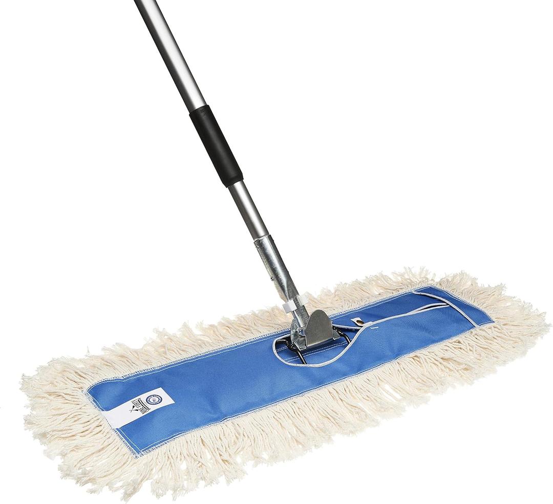 Nine Forty 24" Premium Cotton Dust Mop Kit - Heavy Duty Mop Head with Handle for Industrial, Commercial, and Residential Cleaning - Dry Floor Duster for Hardwood Surfaces - White (24" X 5")