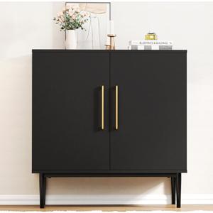 Modern, Free Standing Cabinet, Black Sideboard and Buffet Storage with Doors, Wood Accent Cabinet for Living Room, Hallway, Entryway, Dining Room, Bedroom (1, Black)