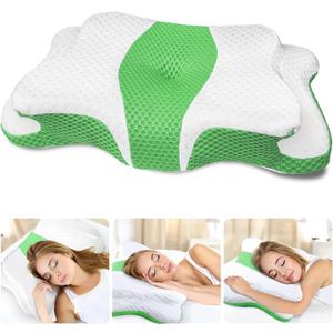 CHxxy Memory Foam Pillows, Cervical Pillow for Neck and Shoulder Pain Relief, Ergonomic Contour Bed Pillow, Soft for Side Sleep Stomach Sleeping and Back Sleeper-Queen Size&Green