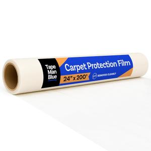 TapeManBlue Carpet Protection Film 24" x 200' roll, Self Adhesive Plastic Carpet Protector Film with Clean Removal & Easy Unwind, Durable Protection Tape to Shield Your Surface from Dirt and Spills
