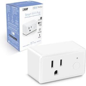 Feit Electric WiFi Work with Alexa and Google Home, Feit App, No hub required, Remote Control From Anywhere 15 Amp Smart Outlet Plug, Indoor, 120 volts, Plastic, White