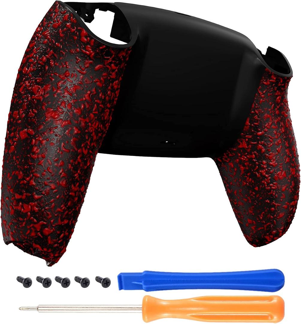 eXtremeRate Textured Red Non-Slip Custom Back Plate Bottom Shell Compatible with ps5 Controller, 3D Splashing Cover, Game Improvement Replacement Back Shell Cover Compatible with ps5 Controller
