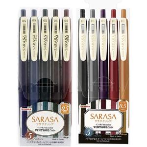 Zebra Sarasa Clip 0.5 Retractable Gel Ink Pen, Rubber Grip, 0.5 mm, Vintage Colors, 10 Color Bundle (JJ15-5C-VI+JJ15-5C-VI2)