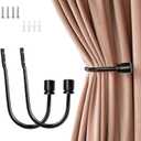 Coolnice Curtain Holdback, 2 Pack Wall Mounted Drapery Tiebacks with Screws, Heavy Duty Metal Decorative Window Drapery Holder Curtain Hook U Shape for Home Office, Black