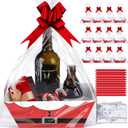 Yeaqee 36 Pcs 12 Pack 12 x 10 inch Christmas Baskets for Gifts Empty Santa Belt Cardboard Baskets Bags Kit Red Pull Bows Wine Basket for Xmas