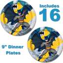 Batman Happy Birthday Party Plates & Napkins - 9" Plates for Lunch Serves 16 - Set Plus 24 Birthday Candles