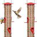 ERYTLLY 2 Pack Bird Feeders for Outdoors Hanging with 6 Feeding Ports Extra Thick Solid Tube Transparent Weatherproof Water Resistant Great for Attracting Birds Garden