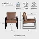 Lexicon Modern Accent Chair, Faux Leather Upholstered Living Room Chair with Wrapped Armrests, Arm Chair with Black Metal Frame, Comfy Single Chair for Living Room/Bedroom/Reading Room/Office, Brown