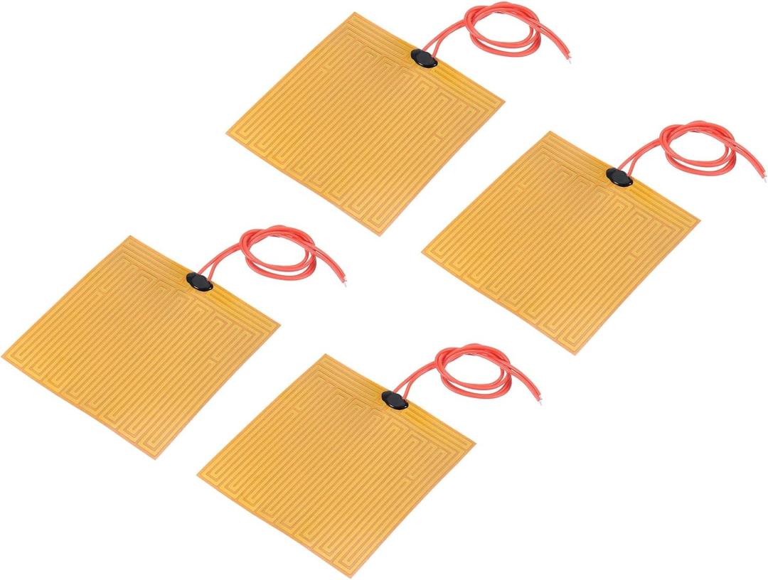MECCANIXITY Heater Film Heating Plate, 12V 25W Polyimide Heat Pad, Adhesive PI Heater Elements Film 100mmx100mm Heater Strip for Constant Temperature, Pack of 4