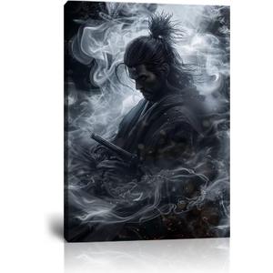 Japanese Samurai Canvas Wall Art Prints Bushido Wall Decor for Living Room Bedroom Home Decorations Bushido Samurai Poster Framed Artwork Ready to Hang(28''W x 44''H)