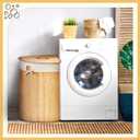 Gueevin Corner Bamboo Laundry Hamper with Lid and Removable Liner Corner Bamboo Laundry Basket with Handle Washing Clothes Basket Storage Bin for Bedroom Bathroom (Carbon,Vertical Slatted), 14 Inches X 14 Inches X 24 Inches