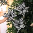 Soulchen 12 Pcs 12'' Black and White Christmas Decor Black and White Ornament Poinsettia Flowers with Stems Artificial Stripe Christmas Tree Topper for Xmas Wreath Holiday Decor