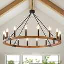 HHR 40 Inch Wagon Wheel Chandelier, 16-Light Solid Wood Farmhouse Chandelier for Dining Room, Rustic Wooden Light Fixture for Foyer, Living Room, Entryway