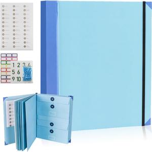 Important Document Organizer, A4 Portfolio Binder Folder with Labels, Blue