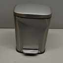 Amazon Basics Smudge Resistant Rectangular Trash Can with Soft-Close Lid, Foot Pedal, Removable Inner Bucket, 5L/1.32 Gal, Brushed Stainless Steel, for Bathroom & Small Space, Satin Nickel Finish