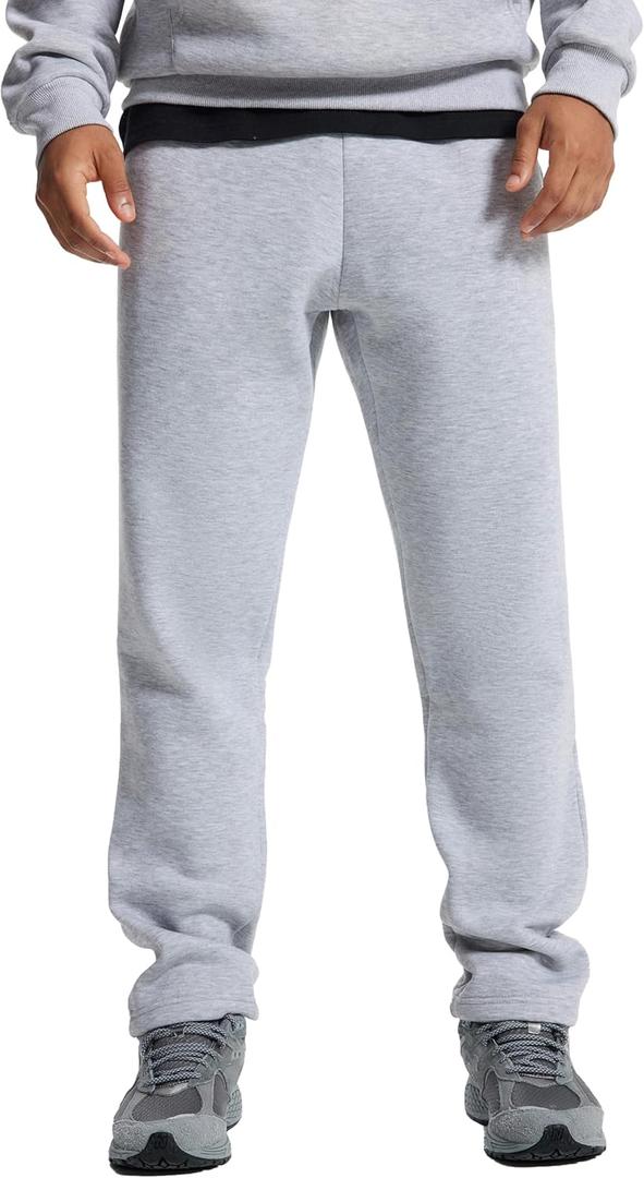 Men's Sweatpants Lounge Cotton Casual Sweat Pants Straight Leg Open Bottom Joggers with Pockets (Large, Pale Heather)