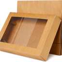 Gersoniel 19x14x4 Inch Half Sheet Cake Boxes Large Rectangle Bakery Boxes with Window Cardboard Treat Packaging Bakery Take out Containers for Pastry Baking Donuts Cupcake Pie(Brown,10 Pack)
