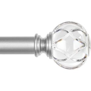KAMANINA Curtain Rods for Windows 48 to 84(4-7 Feet), 1 Inch Decorative Silver Curtain Rod, Splicing Adjustable Single Drapery Rods with Crystal Netted Texture Ends, 32-86"