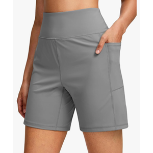 G Gradual Women's 7'' Athletic Long Shorts with Pockets High Waisted Stretch Bermuda Shorts for Women Walking Workout Casual(Grey M)