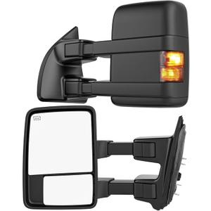 Smoked Power Heated Tow Mirrors Compatible with Ford Super Duty(2008-2016), Extended Trailer Towing Side Mirrors w/Turn Signal fits F250 F350 F450 F550 F-250 F-350 F-450 F-550