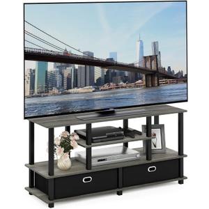 Furinno JAYA Large Stand for up to 55-Inch TV, French Oak, 47. 63(W) x 15. 55(H) x 22. 79(D) Inches., Grey/Black, 55" TV, Plastic Frame