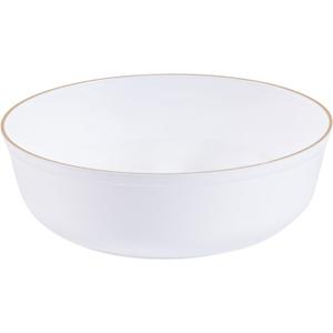 PLASTICPRO [30 Pack 6 OZ Bowls Edge Collection White with Gold Rim Plastic Party Dessert Bowls Premium heavyweight Elegant Disposable Tableware Dishes