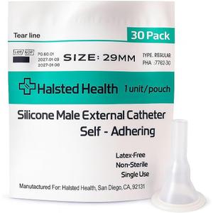Silicone Male External Catheter, Self-Adhesive, Kink Resistant, Catheter, Urinary Incontinence Bag (29mm) (29MM - 30 PACK)