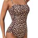 SUUKSESS Women One Piece Tummy Control Swimsuit Sexy Color Block Bathing Suit (Small, Leopard)