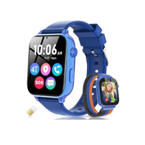 4G Kids Smart Watch with GPS Tracker, Video Call, Texting, and Phone Calls, Smart Watch for Kids with SIM Card, School Mode Alarm Clock SOS Alerts, Watch Gift for Age 4-12 Boys Girls, Bule
