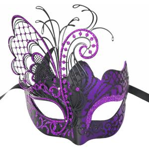 Ubauta Various Butterfly Rhinestone Metal Venetian Women Mask for Masquerade/Mardi Gras Party/Sexy Costume Ball/Wedding (Purple/Black)