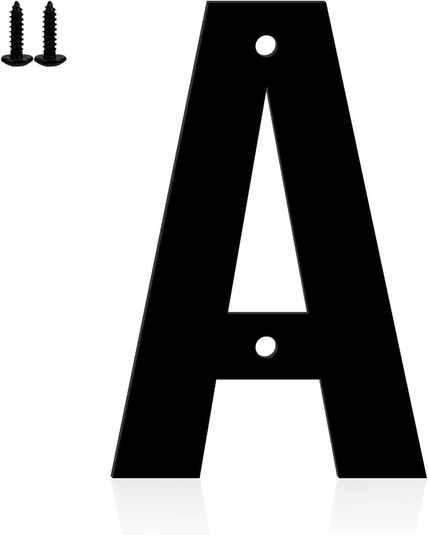 3 x 6" Aluminum House Letters, Black Metal Address Door Letters, Metal House Address Letter for Outside, Modern Apartment Street Mailbox Letter (A)