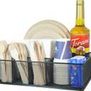 Metal Paper Plate Organizer & Utensil Holder for Countertop, Silverware Caddy Cutlery Flatware Organizer for Plastic Cup Forks Spoon Napkins, Paper Plate Holder for Picnic Camping Party