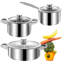 Stainless Steel pots and pans set, 6 Piece Nonstick Induction Kitchen Cookware Set, Works with Induction/Electric and Gas Cooktops, Nonstick, Oven Safe, Camping Cookware