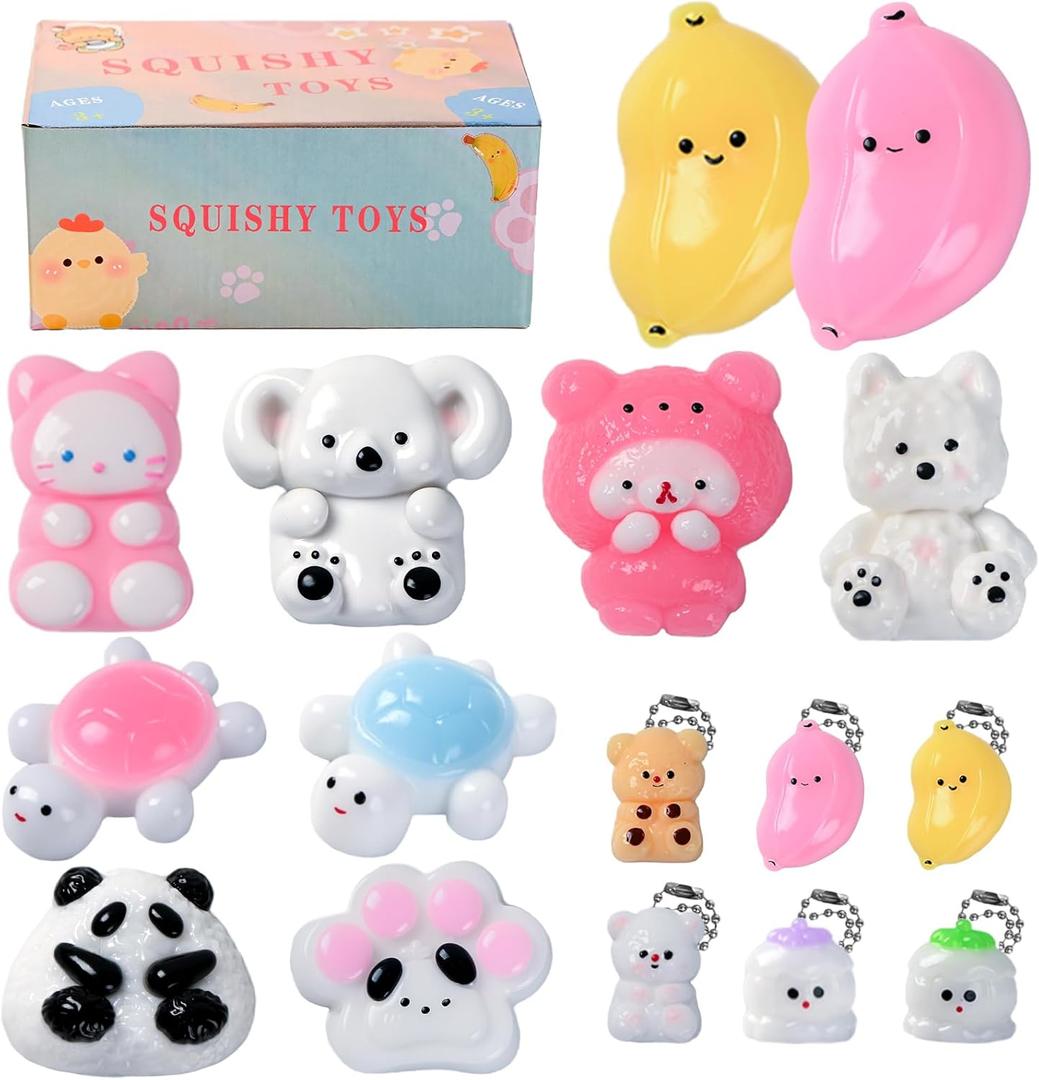 16 Pack Taba Squishy Toys Kit, Mochi Squishies Fidget Toys for Sensory Stress Relief, Birthday Party Favors for Kids, Classroom Goodie Bag Fillers, Pinata Stuffers for Boys Girls