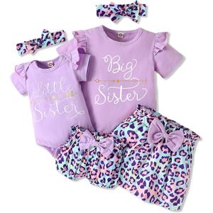 AMAWMW Big Sister Little Sister Matching Outfits Romper/Shirt+Shorts/Skirt+Headband Toddler Baby Girl Summer Clothes (Pink, 3-6 Months)