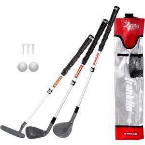 Franklin Sports Kids Golf Set - Youth Adjustable Plastic Golf Club Set - Kids Plastic Golf Set with Bag and Balls - Adjustable Length Clubs for Toddlers, Junior, Right hand, Red (Red)